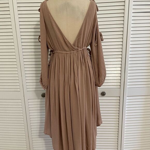 Free People Blush/Mauve Rayon Crinkle High-Low Flowy Dress Sz-S - Picture 7 of 14